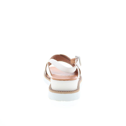 Miz Mooz Ella Womens White Leather Hook & Loop Slingback Sandals Shoes