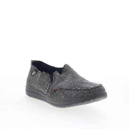Minnetonka Expanse 61084 Womens Black Canvas Slip On Loafer Flats Shoes