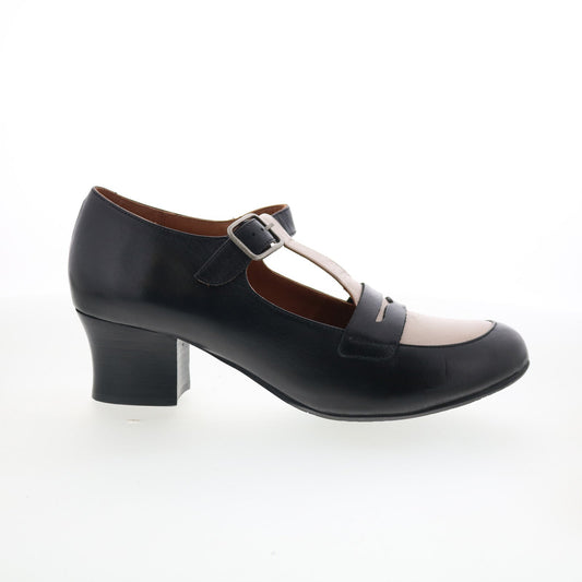 Miz Mooz Fancie Womens Black Leather Hook & Loop Pumps Heels Shoes
