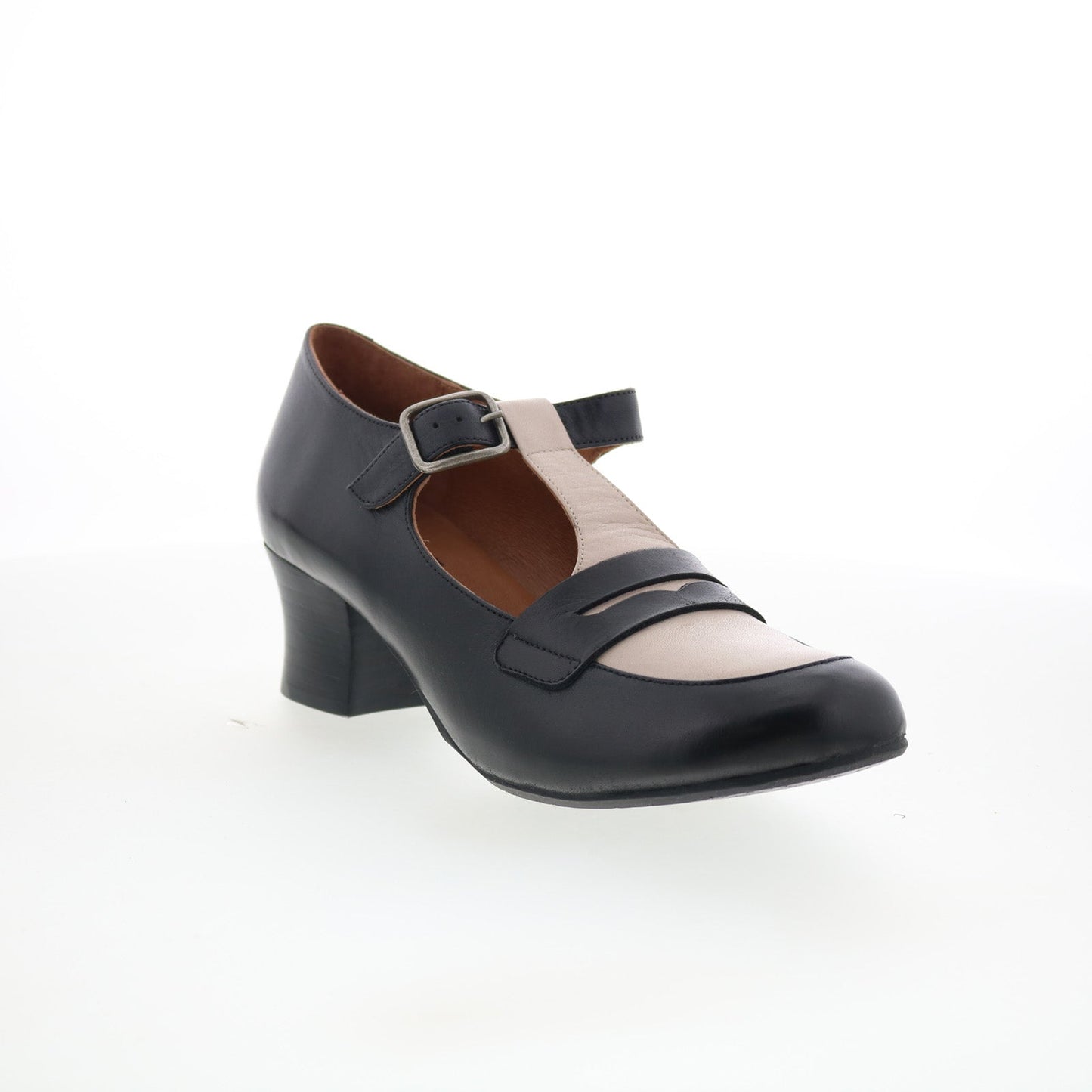 Miz Mooz Fancie Womens Black Leather Hook & Loop Pumps Heels Shoes