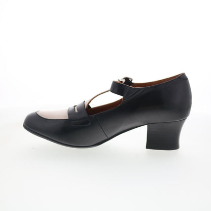 Miz Mooz Fancie Womens Black Leather Hook & Loop Pumps Heels Shoes