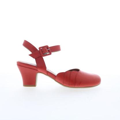 Miz Mooz Faren Womens Red Leather Hook & Loop Strap Heels Shoes