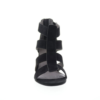 David Tate Francis Womens Black Nubuck Zipper Strap Heels Shoes