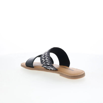 Minnetonka Franky 5918963 Womens Black Leather Slides Sandals Shoes