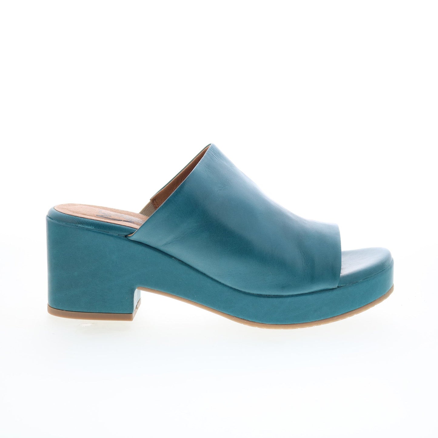 Miz Mooz Gwen Womens Blue Leather Slip On Heeled Sandals Shoes
