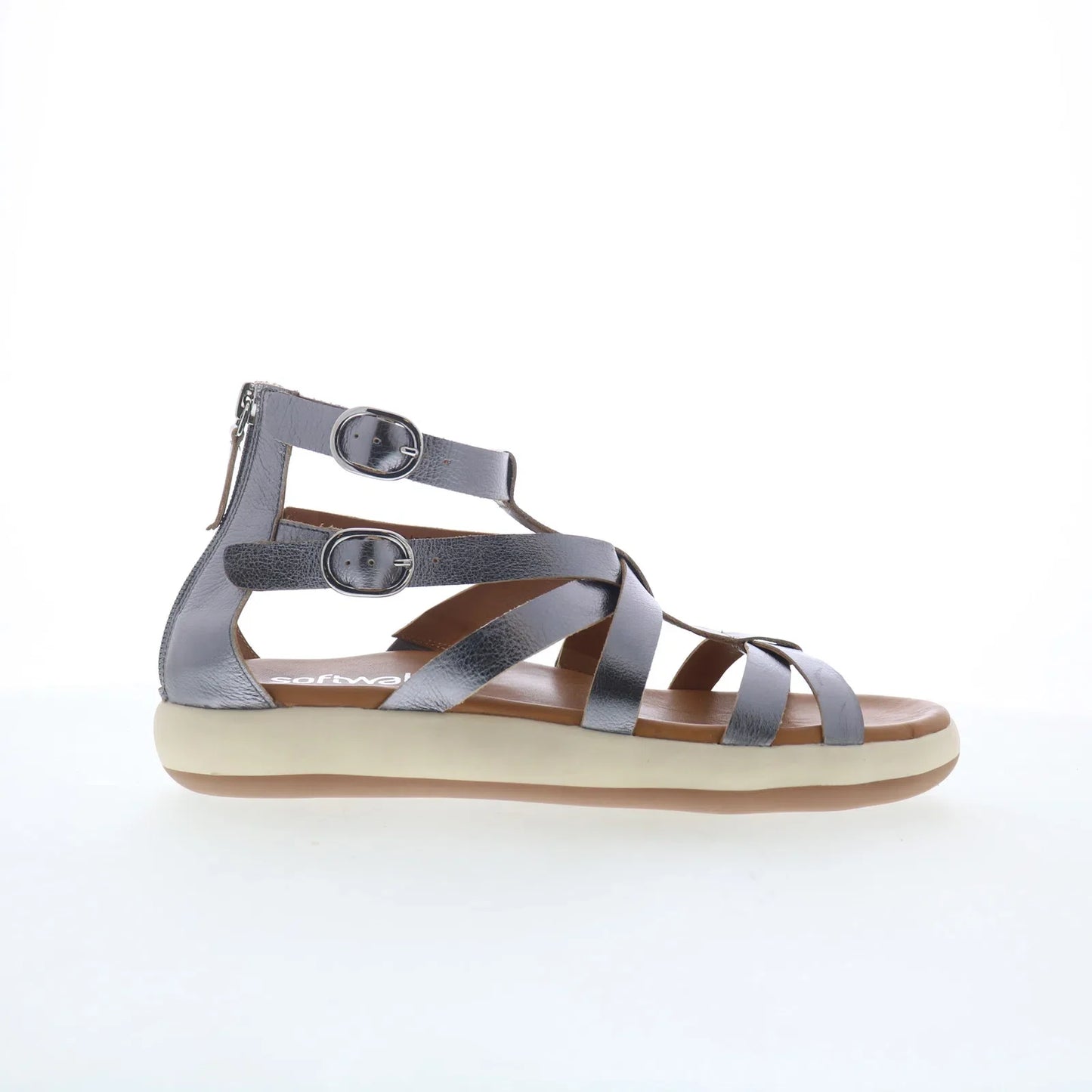 Softwalk Jamaica S2508-033 Womens Silver Leather Gladiator Sandals Shoes