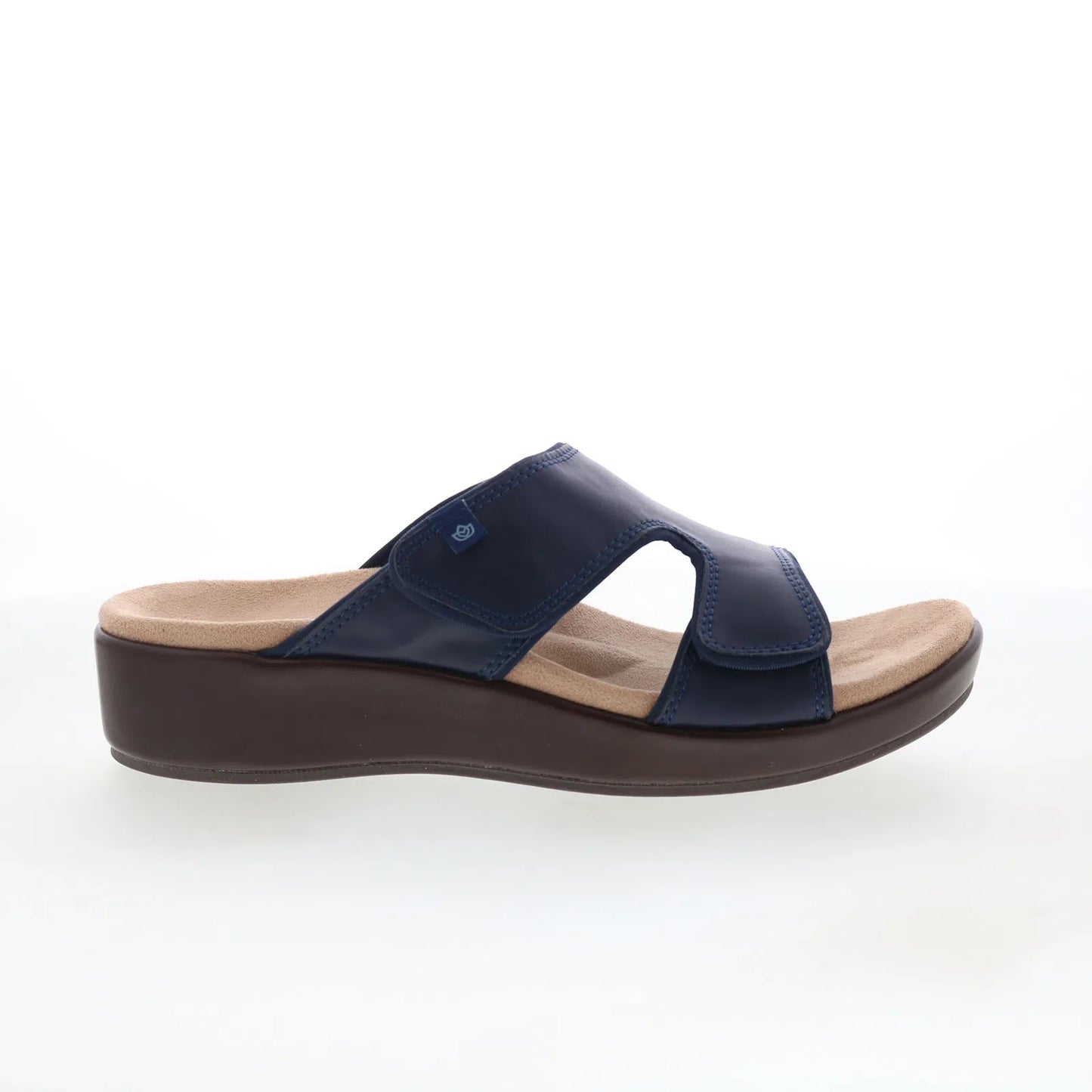 Spenco Karla Wedge SP1082PEA Womens Blue Leather Slides Sandals Shoes