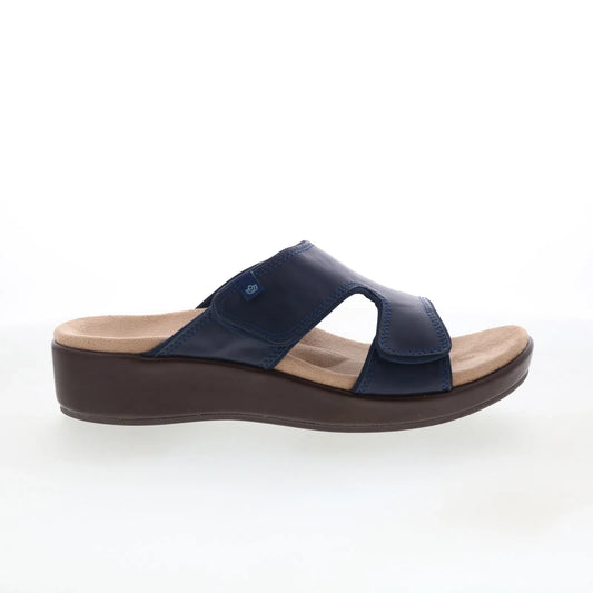 Spenco Karla Wedge SP1082PEA Womens Blue Leather Slides Sandals Shoes