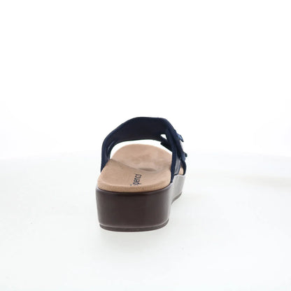 Spenco Karla Wedge SP1082PEA Womens Blue Leather Slides Sandals Shoes