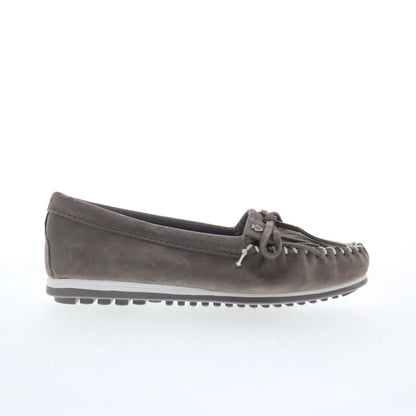 Minnetonka Kilty Plus 4301W Womens Gray Wide Suede Loafer Flats Shoes