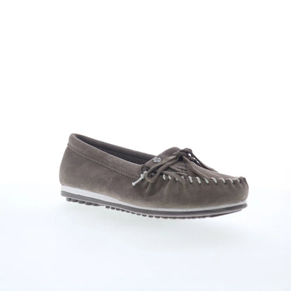 Minnetonka Kilty Plus 4301W Womens Gray Wide Suede Loafer Flats Shoes