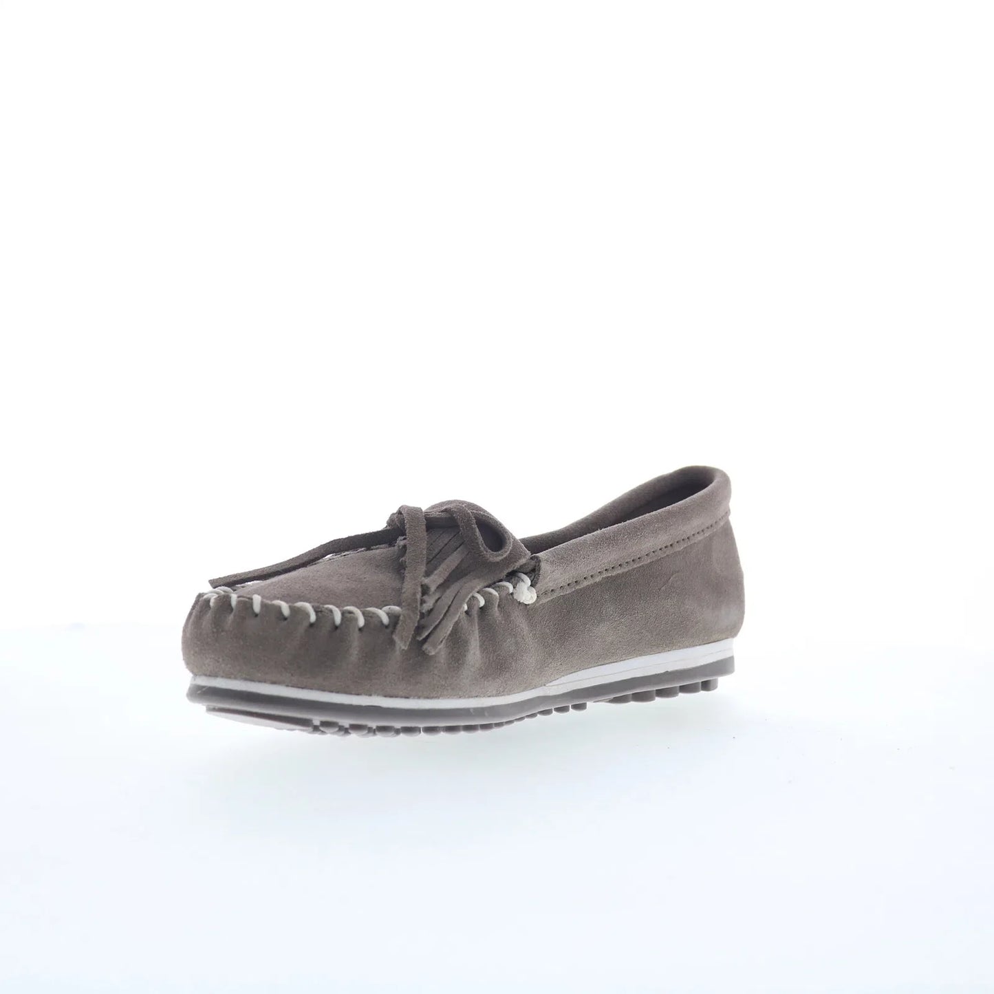 Minnetonka Kilty Plus 4301W Womens Gray Wide Suede Loafer Flats Shoes