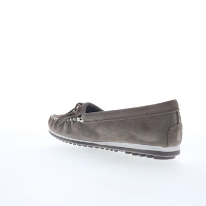 Minnetonka Kilty Plus 4301W Womens Gray Wide Suede Loafer Flats Shoes