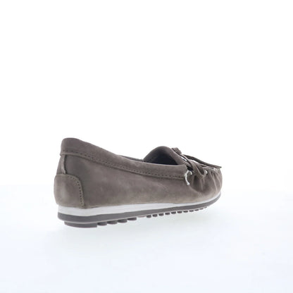 Minnetonka Kilty Plus 4301W Womens Gray Wide Suede Loafer Flats Shoes