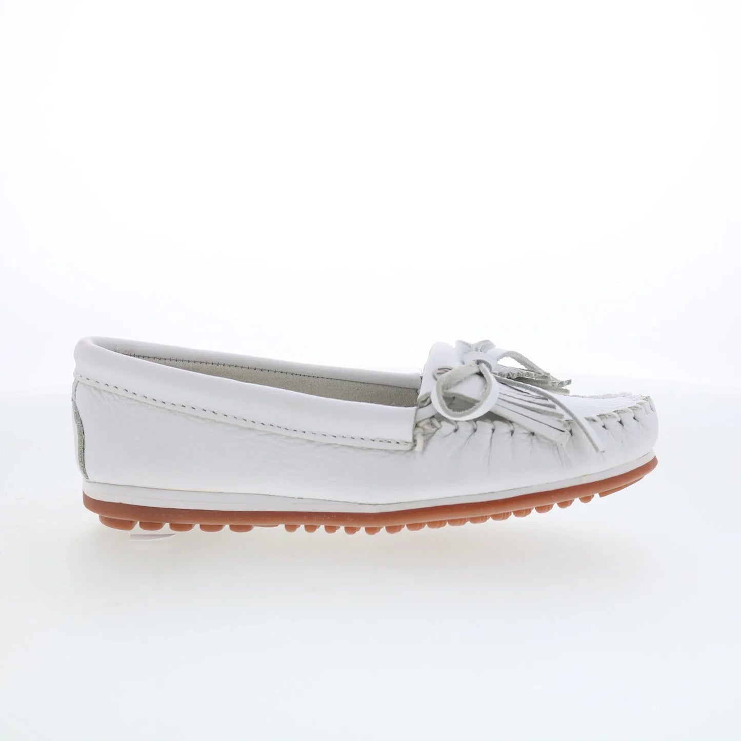 Minnetonka Kilty Plus 4324 Womens White Leather Loafer Flats Shoes