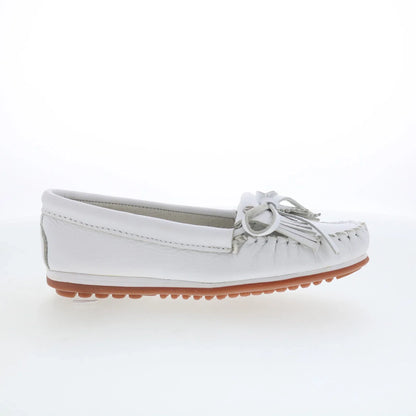 Minnetonka Kilty Plus 4324 Womens White Leather Loafer Flats Shoes