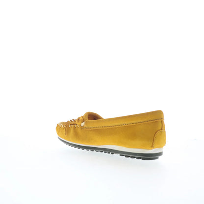Minnetonka Kilty Plus 4330 Womens Yellow Suede Slip On Loafer Flats Shoes