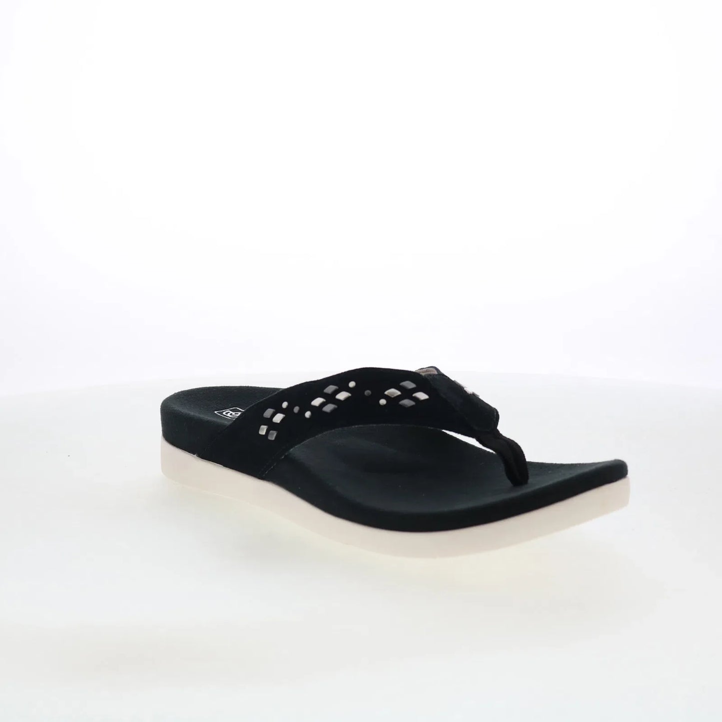 Spenco Laguna Stud SP1139BLK Womens Black Suede Flip-Flops Sandals Shoes