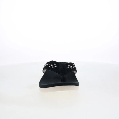 Spenco Laguna Stud SP1139BLK Womens Black Suede Flip-Flops Sandals Shoes