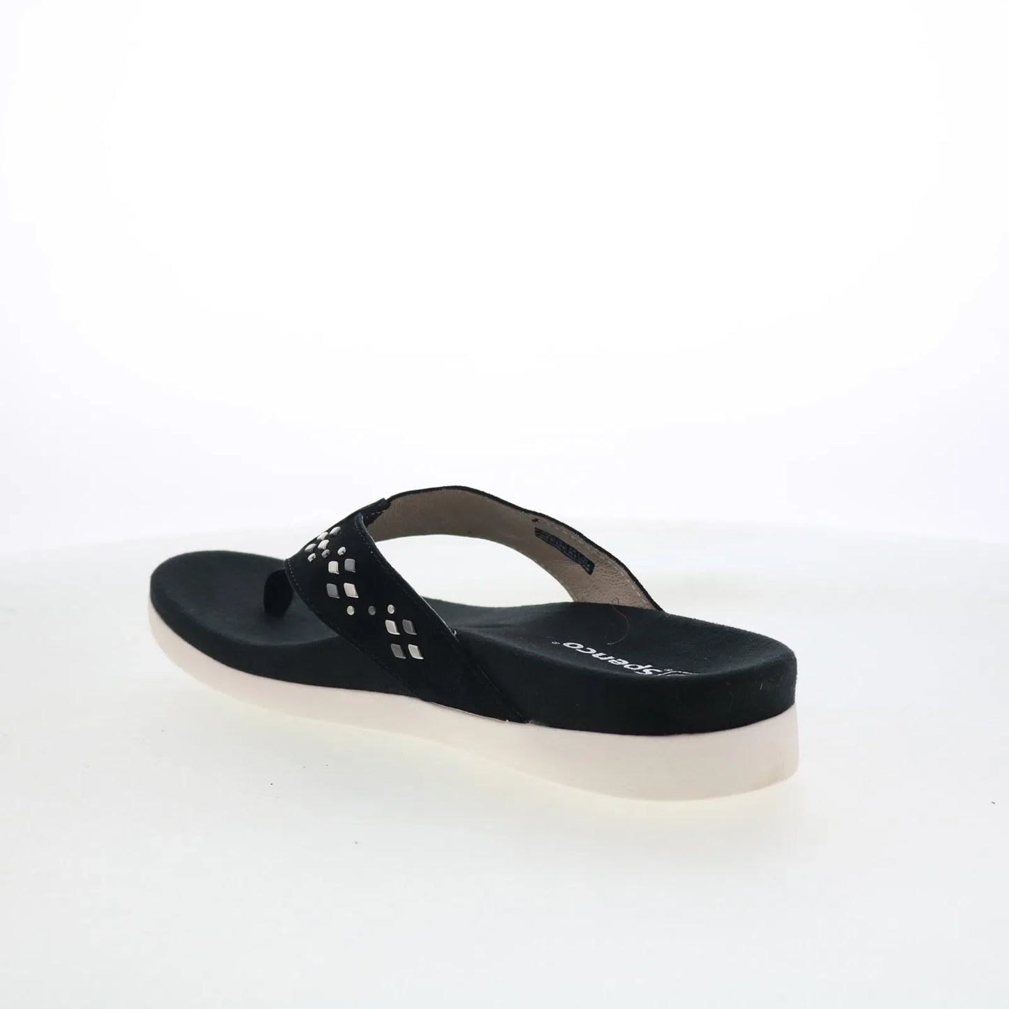 Spenco Laguna Stud SP1139BLK Womens Black Suede Flip-Flops Sandals Shoes