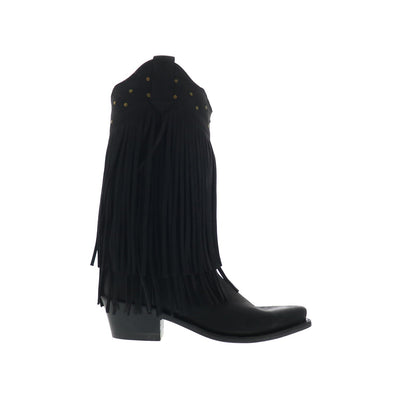 Jama Old West LF1586 Womens Black Nubuck Slip On Cowboy Western Boots