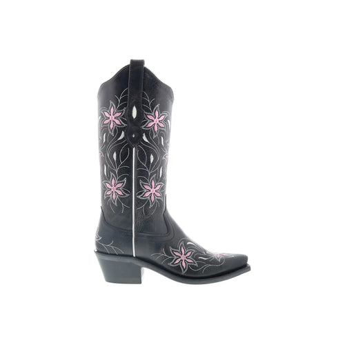 Jama Old West LF1593 Womens Black Leather Slip On Cowboy Western Boots