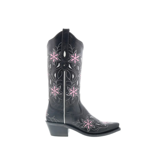 Jama Old West LF1593 Womens Black Leather Slip On Cowboy Western Boots