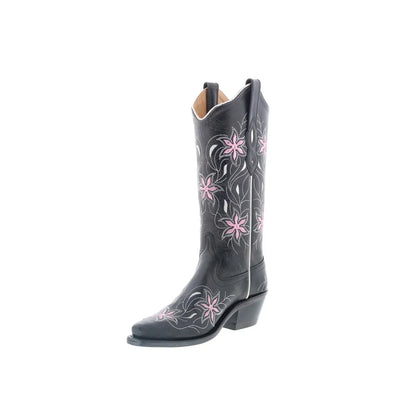 Jama Old West LF1593 Womens Black Leather Slip On Cowboy Western Boots