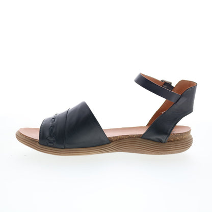 Miz Mooz Marabel Womens Black Leather Hook & Loop Strap Sandals Shoes