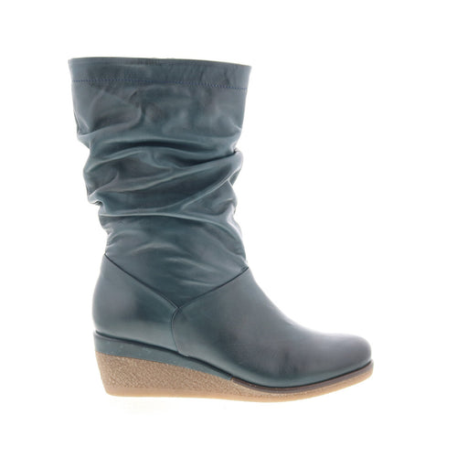 Miz Mooz Martina-MM Womens Blue Leather Zipper Casual Dress Boots