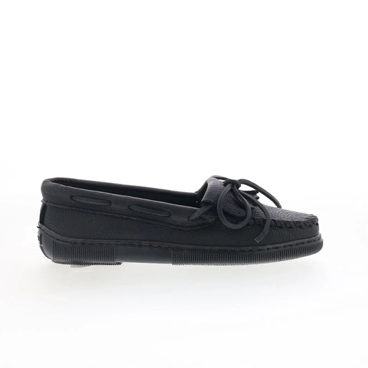 Minnetonka Moosehide Kilty 399 Womens Black Leather Loafer Flats Shoes