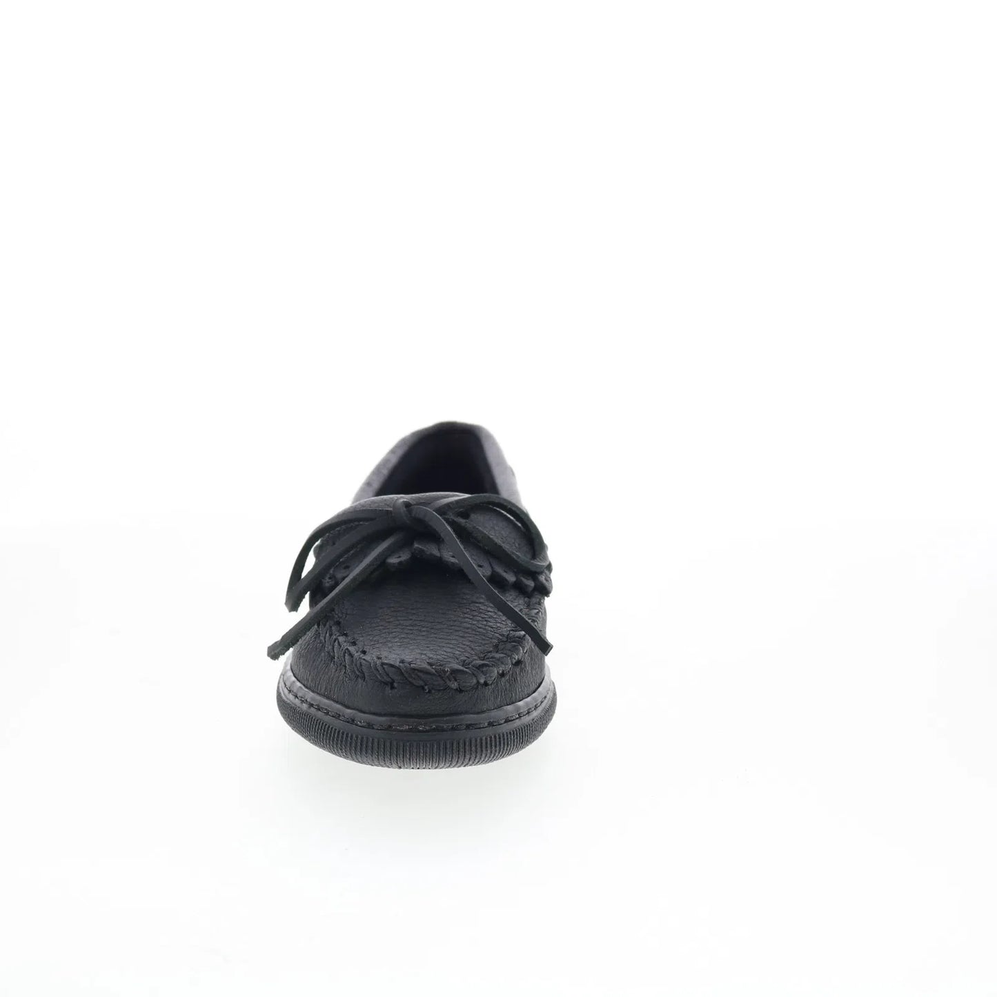 Minnetonka Moosehide Kilty 399 Womens Black Leather Loafer Flats Shoes