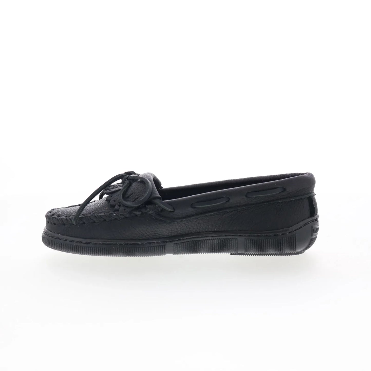Minnetonka Moosehide Kilty 399 Womens Black Leather Loafer Flats Shoes