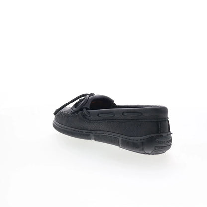 Minnetonka Moosehide Kilty 399 Womens Black Leather Loafer Flats Shoes