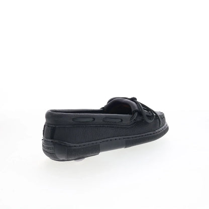 Minnetonka Moosehide Kilty 399 Womens Black Leather Loafer Flats Shoes