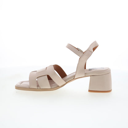 Miz Mooz Oakley Womens Beige Leather Hook & Loop Heeled Sandals Shoes
