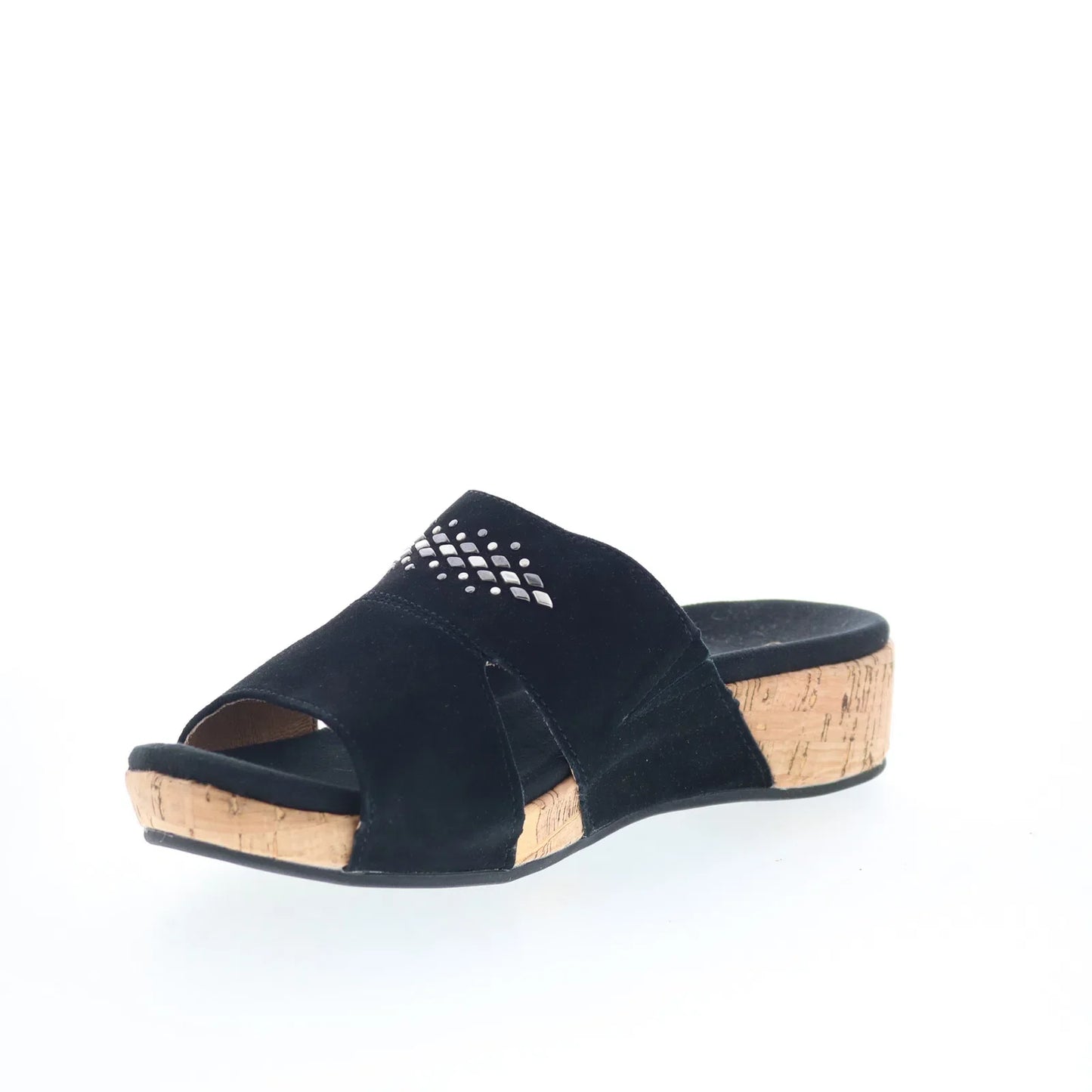 Spenco Passport Wedge SP1158BLK Womens Black Leather Slides Sandals Shoes