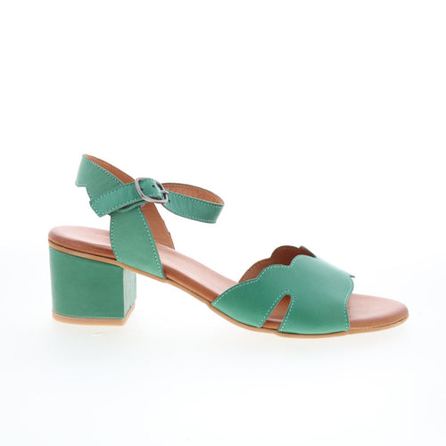 Miz Mooz Rubie Womens Green Leather Hook & Loop Heeled Sandals Shoes