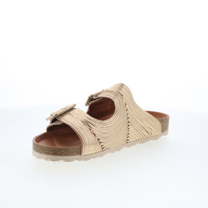 Miz Mooz Ruth Womens Gold Synthetic Slip On Slides Sandals Shoes