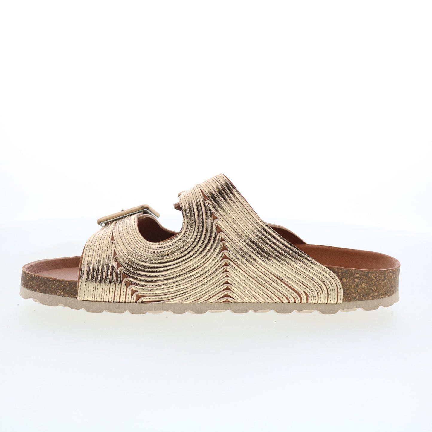 Miz Mooz Ruth Womens Gold Synthetic Slip On Slides Sandals Shoes