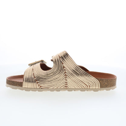 Miz Mooz Ruth Womens Gold Synthetic Slip On Slides Sandals Shoes