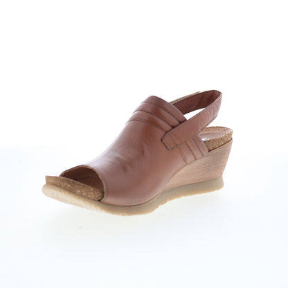 Miz Mooz Sabina Womens Brown Leather Strap Wedges Sandals Shoes