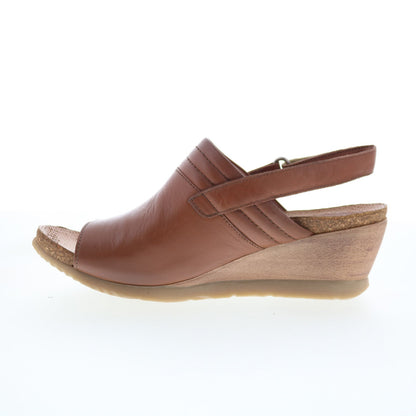 Miz Mooz Sabina Womens Brown Leather Strap Wedges Sandals Shoes