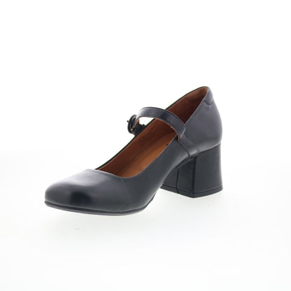Miz Mooz Seely Womens Black Leather Hook & Loop Pumps Heels Shoes