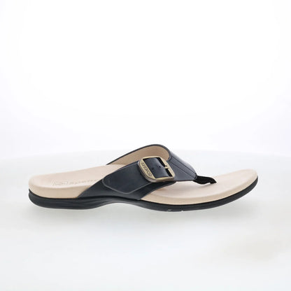 Spenco Sierra SP1068BLK Womens Black Leather Flip-Flops Sandals Shoes