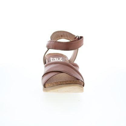 Miz Mooz Sofie Womens Brown Leather Strap Wedges Sandals Shoes