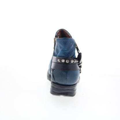 A.S. 98 Steve Womens Blue Leather Zipper Ankle & Booties Boots