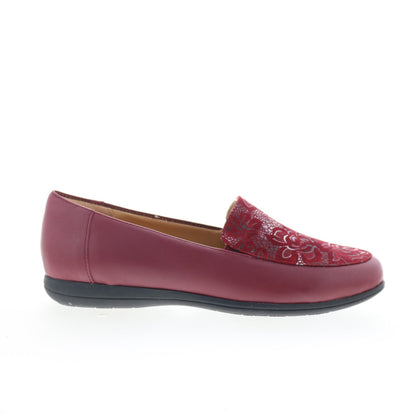 Trotters Deanna T2055-644 Womens Red Leather Slip On Loafer Flats Shoes
