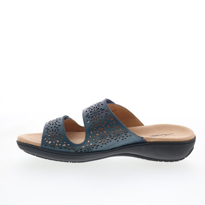 Trotters Ruthie T2113-400 Womens Blue Leather Slip On Slides Sandals Shoes