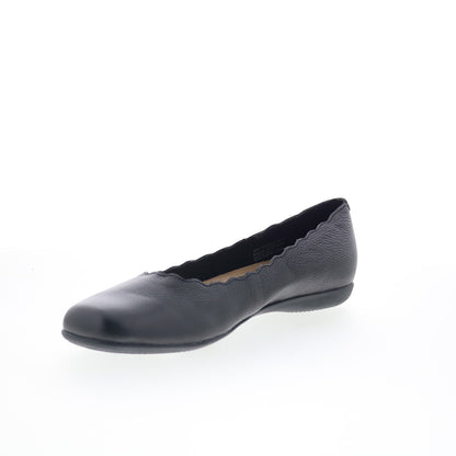 Trotters Sabine T2255-001 Womens Black Leather Slip On Ballet Flats Shoes